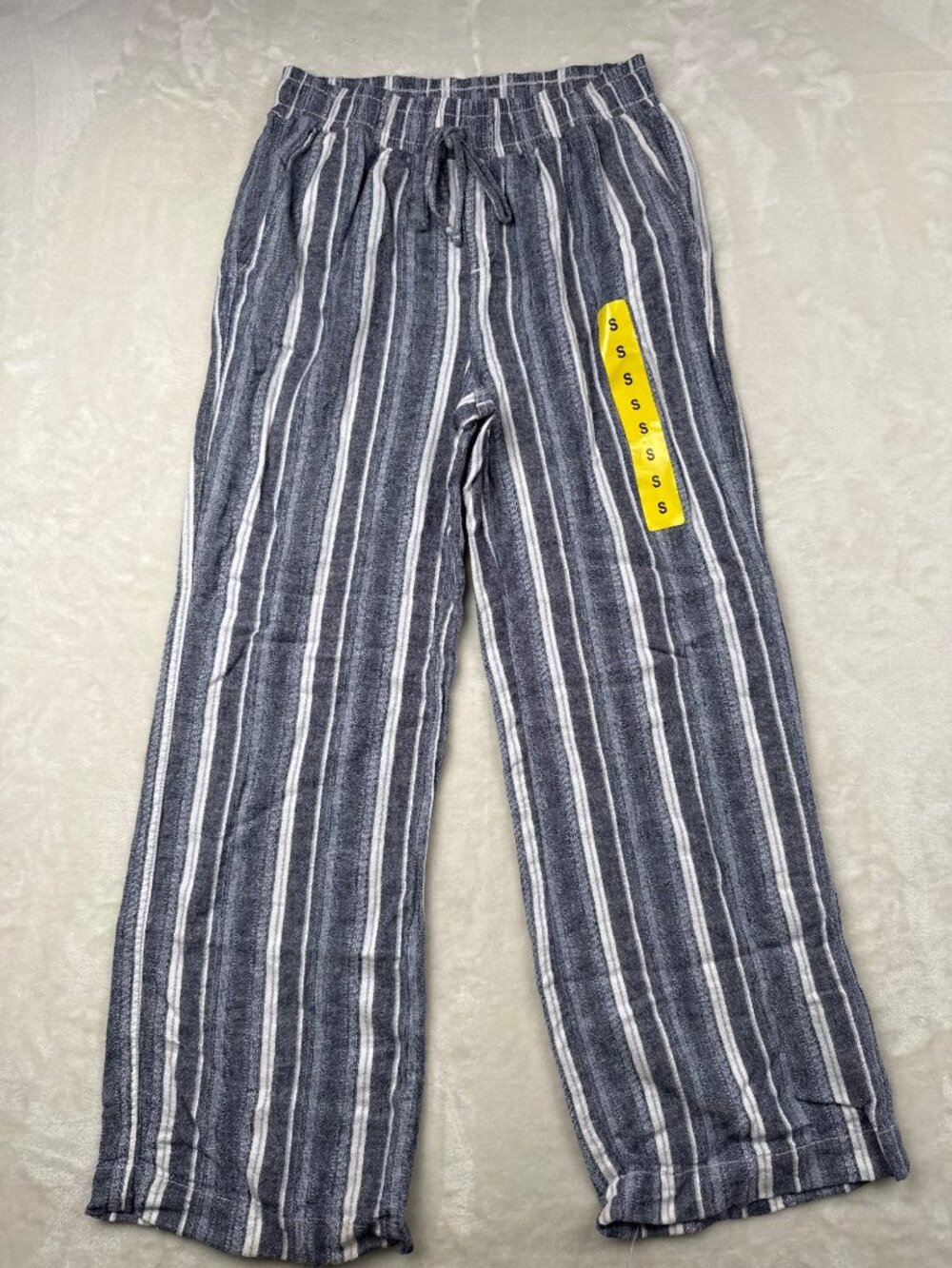 Briggs Womens Striped Linen-Blend Navy & White Wide-Leg Pants Size Small